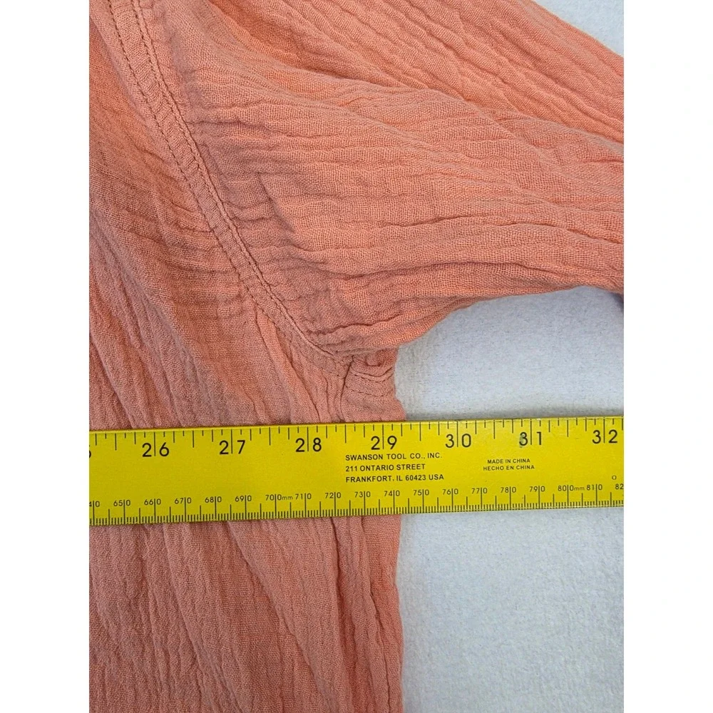 Free People We The Free Gauze Blouse L Peach Cotton Raw Hem Boho Oversized Top